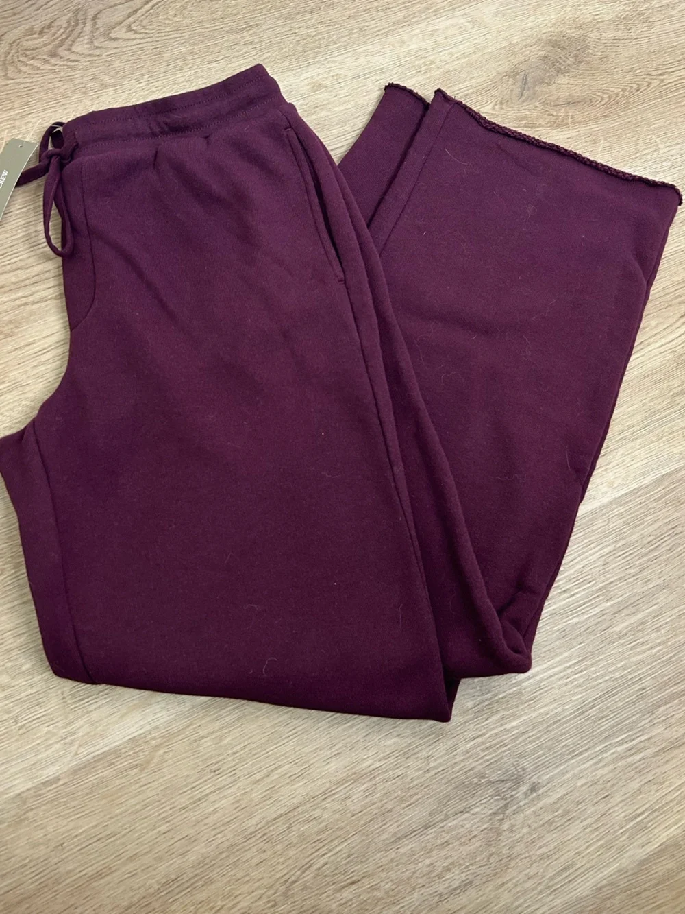 NWT J. Crew 100% Cotton Heritage Terry Wide Leg Drawtsring Sweatpant in Maroon